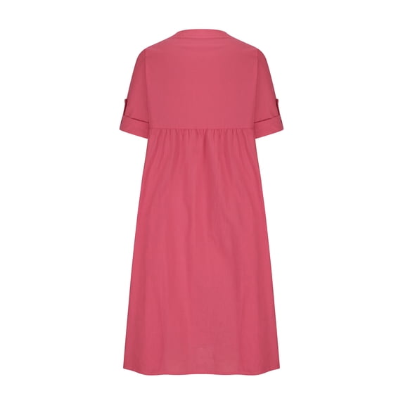 Daiosportswear Summer Dresses for Women Fashion Women AutumnSolid Causal Turndown Collar Long Sleeve Vacation Button Dress Hot Pink 4(S)