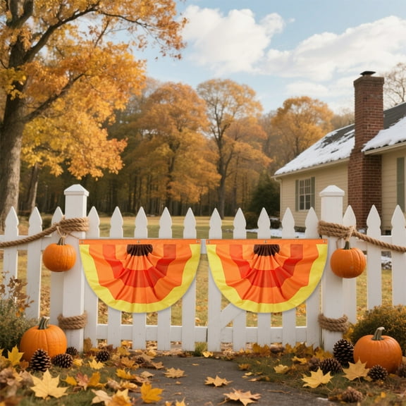 Daiosportswear Thanksgiving Halloween Flag,2-Pack Orange Scalloped Yard Flag,Polyester,47.2x23.6in,Stripe Printed,Canvas Header,Eyelets,Indoor/Outdoor,Fence/Hanging,Gift,Durable