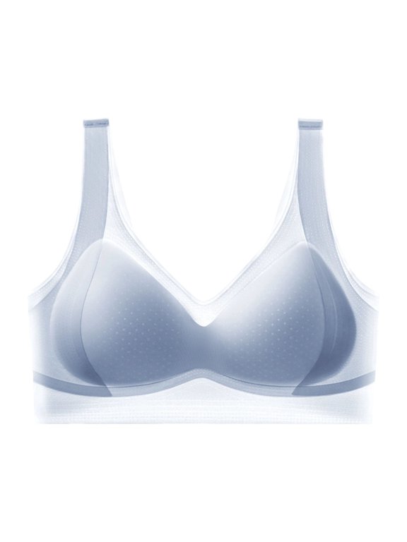 Ultra-Thin Ice Silk Bra for Women Traceless Cool Mesh Wire Free Breathable Cup Vest Look Comfortable Sport Sleep Bras Blue XXL(XXL)