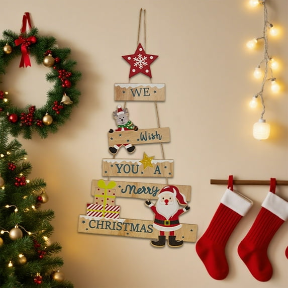 Daiosportswear Unique Christmas Wooden Snowman Ornament, Festive Tree Shape, Handcrafted Decoration, High-Quality Wood, Door/Wall Hanging, Christmas Ambiance, Home Decor, Holiday Gift