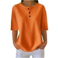 thumbnail image 1 of Daiosportswear Waffle Knit Tops for Women V Neck Short Sleeve Casual Shirts Loose Summer Tunic Tops Blouses Orange XL(XL), 1 of 4