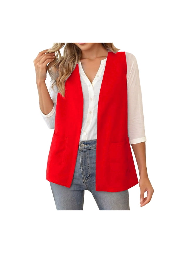 Winter Warm Women's Sleeveless Blazer Vest Fully Lined Casual Work office Jacket with Pockets Red XXXL(XXXL)