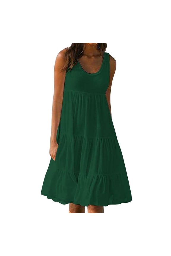 Woman Casual White Dress Summer Sleeveless Solid Loose Beach Dresses Vestidos A Line Party Dress Plus Size, Women'S Short-Sleeved Sundress Army Green XXL(XXL)