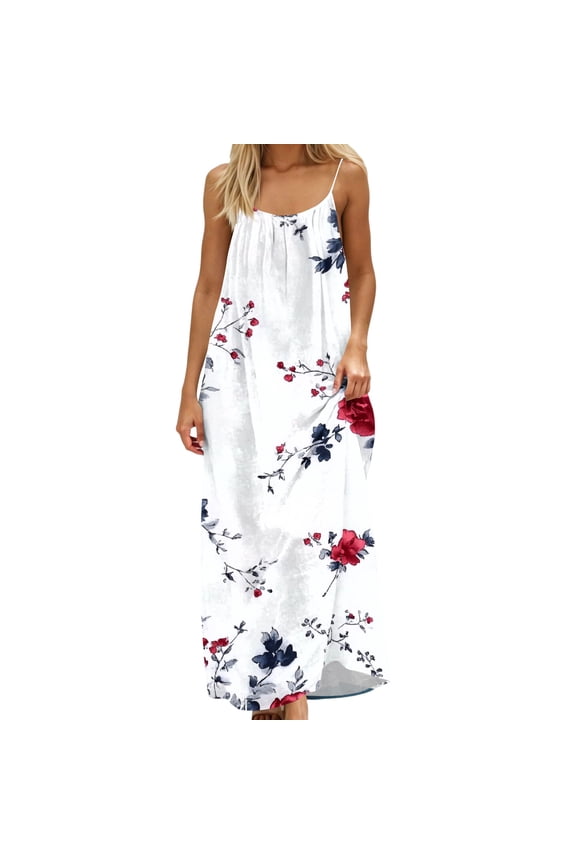 Women Backless Print Dress Solid Color Loose Fit Sleeveless Adjustable Short Dress with Straps Low-Back Sundress for Women,Women'S Sleeveless Dress White XXL(XXL)