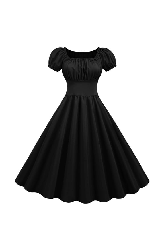 Women'S 1950S Short Dresses with Sleeve 40S Tea Party Dresses Cocktail Dress Swing Vintage Dress, Short-Sleeved Dress for Women Black L(L)
