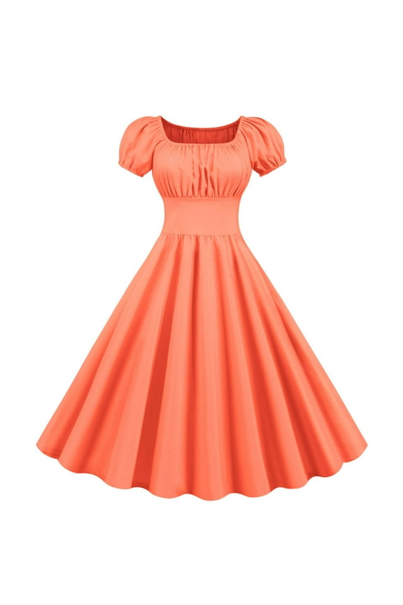 Women'S 1950S Short Dresses with Sleeve 40S Tea Party Dresses Cocktail Dress Swing Vintage Dress, Short-Sleeved Dress for Women Orange XXL(XXL)