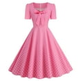 thumbnail image 1 of Daiosportswear Women'S 1950S Vintage Style Cocktail Swing Dresses，Neckline Bow Design, Short-Sleeved Dress for Women Hot Pink 4(S), 1 of 8