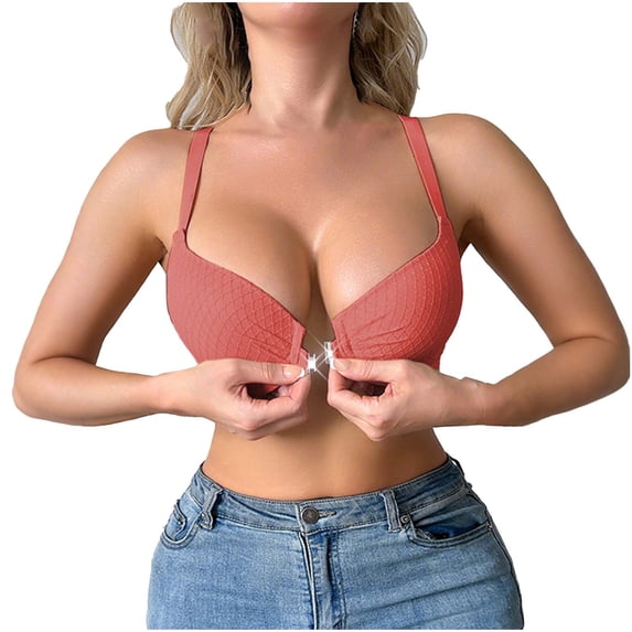 Daiosportswear Women's Bras Front Closure Full Coverage Wireless Bra Push Up Support Padded Upgraded Anti Sagging Everyday Bralettes Orange S(S)