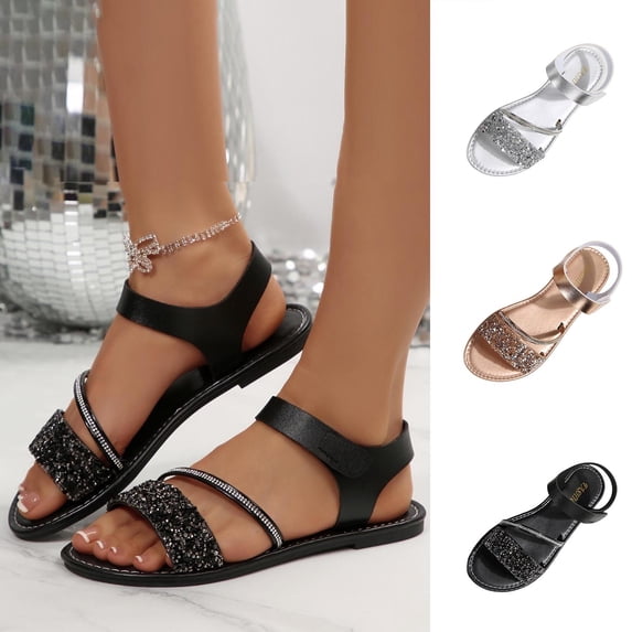 Daiosportswear Women'S Briaded Sandals Round Open Toe Ankle Strap Flat Dress Shoes,Womens' Shoes Silver 9.5(43)