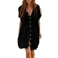thumbnail image 1 of Daiosportswear Women'S Button Front Swimsuit Coverup Casual Beachwear Short Sleeve Collared Beach Shirt Dress with Pocket,Women'S Cover-Up Black 6(M), 1 of 5