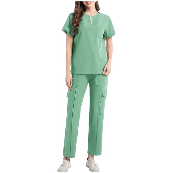 Daiosportswear Women’S Cargo Scrub Set 4-Way Stretch Lightweight V-Neck Top Pant Medical Uniform Set,2 Piece Sets for Women Green S(S)