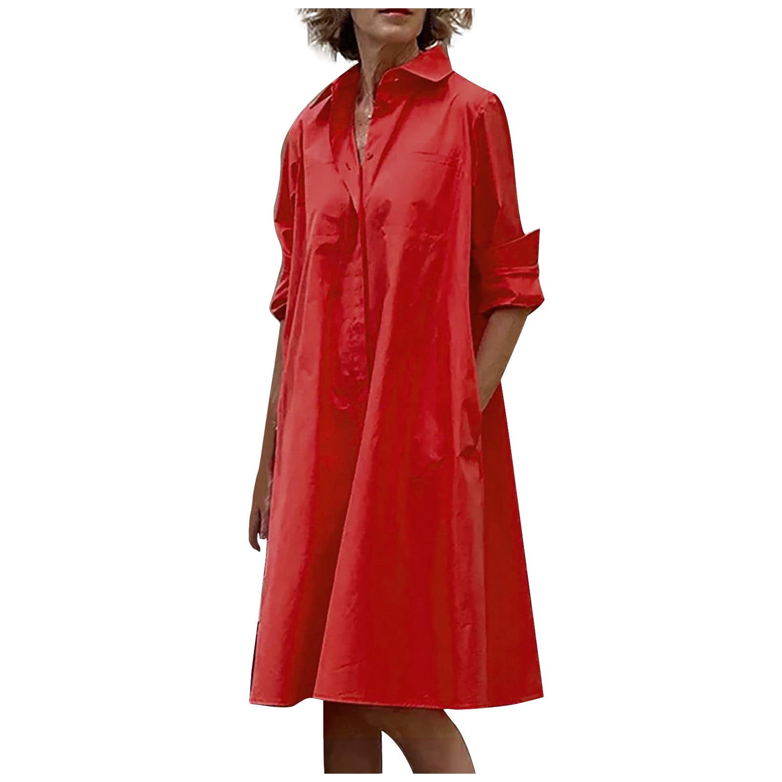 Women's Midi Dress with Shirt Collar and Side Pockets main image 1