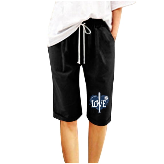 Daiosportswear Women'S Cotton and Linen Elastic Waist Drawstring Shorts,Capri Pants for Women