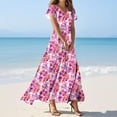 thumbnail image 1 of Daiosportswear Women'S Floral Maxi Dress Flowy V Neck Ruffle Short Sleeve Empire Waist Summer Wedding Guest Party Casual Chiffon Dress, Short-Sleeved Dress for Women Multicolor-A M(M), 1 of 3