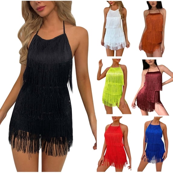 Daiosportswear Women'S Fringe Halter Waist Tie Back Sleeveless Romper Jumpsuit Playsuits,Shorts for Women