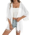 thumbnail image 1 of Daiosportswear Women'S Fringe Hem Tie Front Kimono Dolman Sleeve Drawstring Cardigans Cover Ups Beachwear，Cover-Up for Women White M(M), 1 of 5