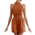 thumbnail image 1 of Daiosportswear Women'S Halter Neck Romper Textured Sleeveless High Neck Elastic Waist Casual Summer Beach，Shorts for Women, 1 of 6