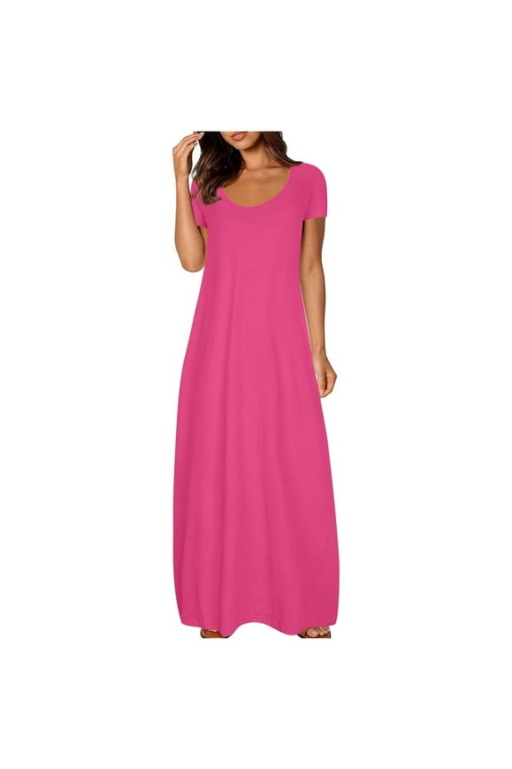 Women'S Jersey V-Neck Short Sleeve Midi Length Dress, Short-Sleeved Dress for Women Pink 12(XXL)