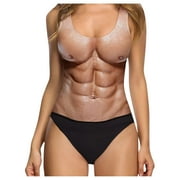 Daiosportswear WomenS New 3D Printed One-Piece Swimsuit Swimwear, MenS Muscle Pattern,Swimwear for Women Black 8L