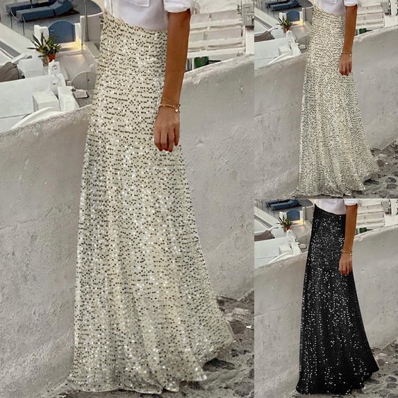 Daiosportswear Women'S Sequin Skirt - Elegant Elastic High Waist Glitter Pencil Maxi Skirts Shimmer Cocktail Party Sparkly Skirt,Skirts for Women Black 10(XL)