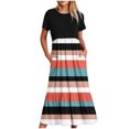 thumbnail image 1 of Daiosportswear Women'S Short Sleeve Striped Patchwork Loose Plain Maxi Dresses Casual Vacation Long Dresses with Pockets,Women'S Short-Sleeved Dress Black M(M), 1 of 5