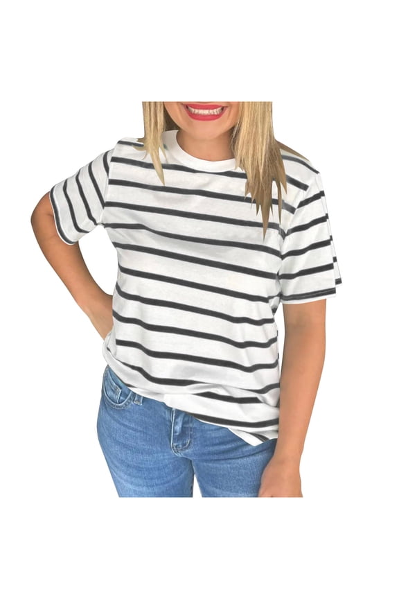 Women'S Short Sleeve Striped T-Shirt - Crew Neck Classic Tee, Loose Fit Comfy Breton Top,Womens Tops
