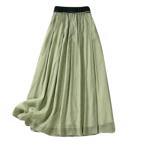 Daiosportswear Women'S Solid Chiffon Elastic High Waist Pleated A-Line Flared Maxi Skirts,Maxi Skirt Green 8(L)