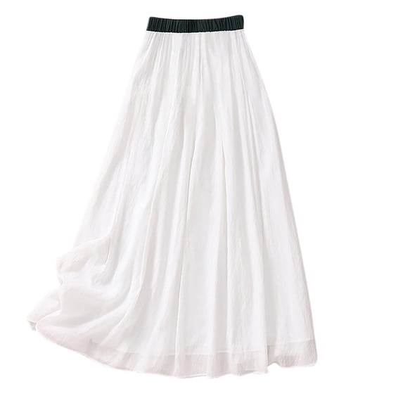 Daiosportswear Women'S Solid Chiffon Elastic High Waist Pleated A-Line Flared Maxi Skirts,Maxi Skirt White 8(L)