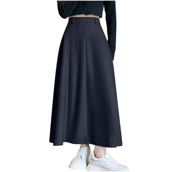 Daiosportswear Women'S Solid office High Waist A Line Pleated Midi Long Suit Skirt,Skirts for Women Black M(M)