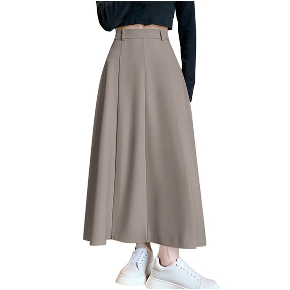 Daiosportswear Women'S Solid office High Waist A Line Pleated Midi Long Suit Skirt,Skirts for Women Coffee S(S)