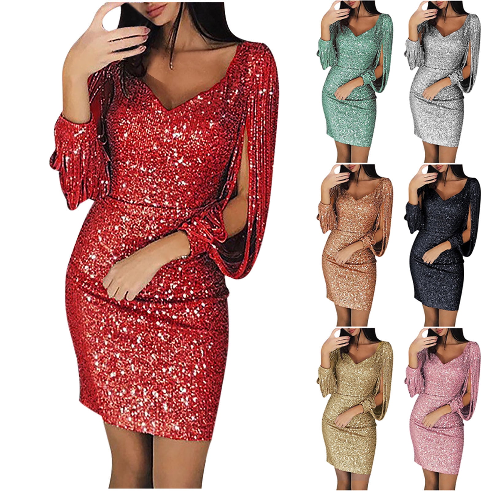 Daiosportswear Women'S Sparkle Glitzy Glam Sequin V Neck Long Sleeve ...