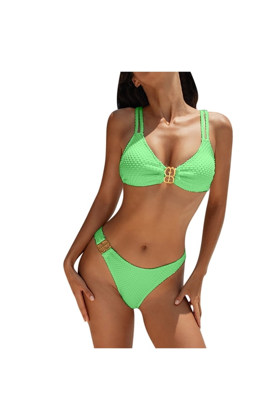 Women'S Spring Fashion Bikini Hanging Neck Split Swimsuit Set Green L(L)