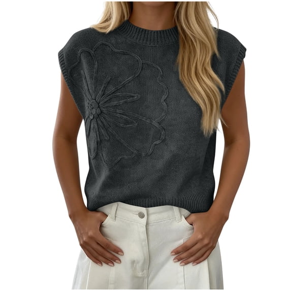 Daiosportswear Women'S Spring Sweater Vest Flower Knit Short Sleeve Pullover Tank Tops,Womens Tops