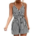 thumbnail image 1 of Daiosportswear Women'S V Neck Spaghetti Belted Romper Striped Sleeveless Short Jumpsuit,Shorts for Women, 1 of 5