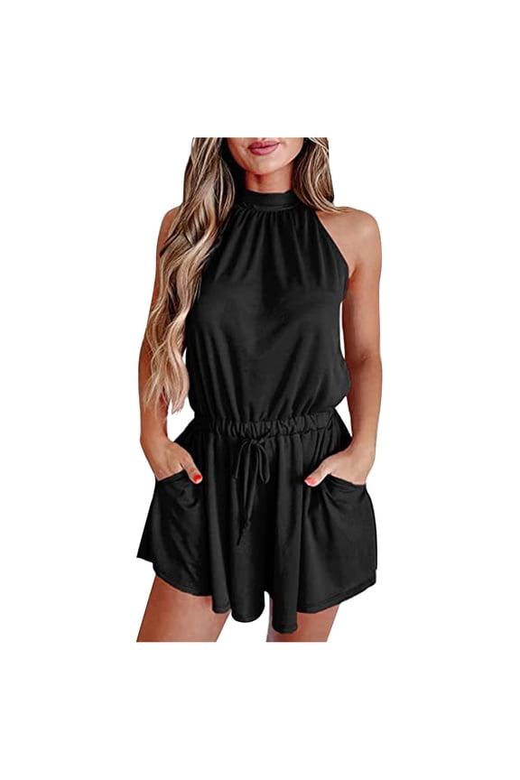 Women'S Y2K Summer Halter Shorts Tie Open Back Sleeveless Ruffle Hem Bubble Going Out,Shorts for Women