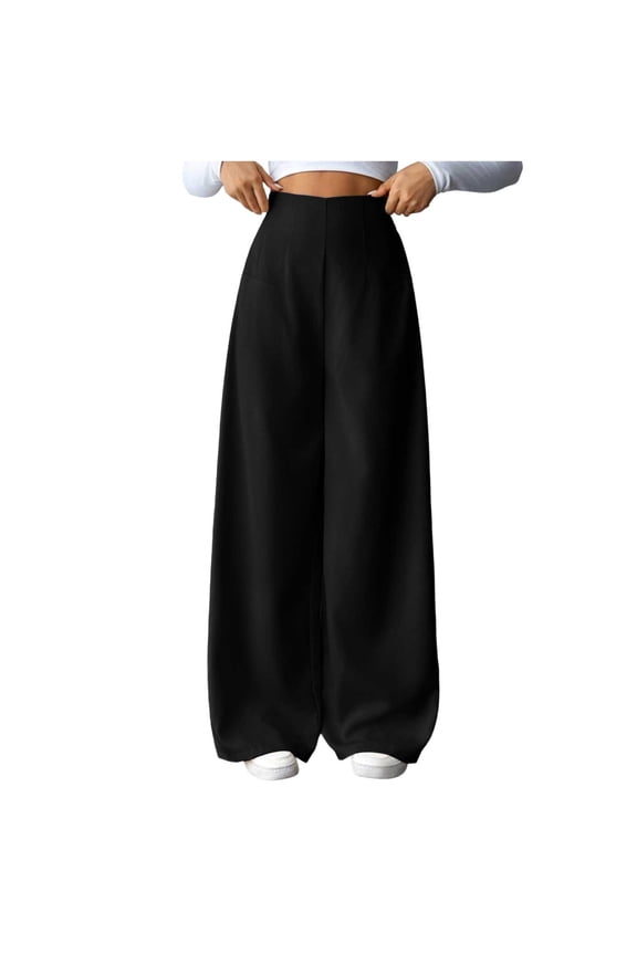 Women Stretch Business Straight Leg Dress Pants with Pockets Wear to Work Casual Suitpants Black-K S(S)
