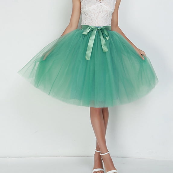 Daiosportswear Women Tulle Skirt Pleated Tutu Skirts Petticoat Bridesmaids Sweet Party Midi Skirt Green 8-10(M)