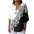 thumbnail image 1 of Daiosportswear 3/4 Length Sleeve Blouses for Women V Neck Button Down Floral Graphic Tunic Tops Black-A XXL(XXL), 1 of 5