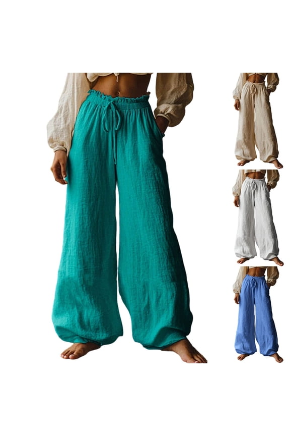 Women's Balloon Pants Drawstring Elastic Waist Palazzo Wide Leg Harem Pants Y2K Baggy Casual Barrel Lantern Trousers,pants for women White 10(XL)