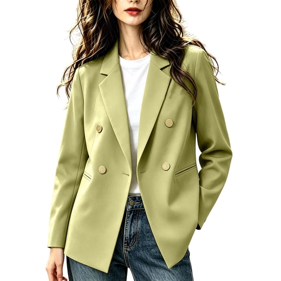 Daiosportswear Women's Business Casual Double Breasted Blazer Open Front Lapel Loose Fit Suit Jacket Lightweight office Work Blazers Army Green