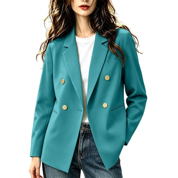 Daiosportswear Women's Business Casual Double Breasted Blazer Open Front Lapel Loose Fit Suit Jacket Lightweight office Work Blazers Mint Green
