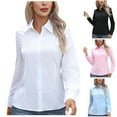 thumbnail image 1 of Daiosportswear Women's Button Down Shirts Long Sleeve Dress Shirts Collared Business Casual Blouses Tops White 10(XL), 1 of 7