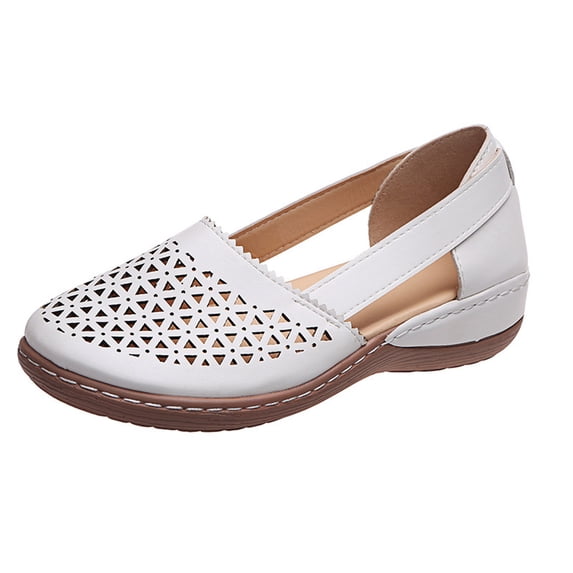 Daiosportswear Women's Closed Toe Sandals Orthopedic Wedge Casual Hollow Out Flats with Arch Support Slip-On Walking Shoes White