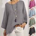thumbnail image 1 of Daiosportswear Women's Cotton Long Sleeved Solid Linen Shirt Casual Loose Round Neck Oversized Top Hot Pink XL(XL), 1 of 6
