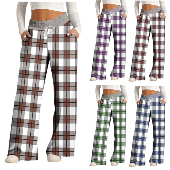 Daiosportswear Women's Fashionable Striped Printed Drawstring Wide Leg Loose Casual Pocket Pants Wine-M XL(XL)