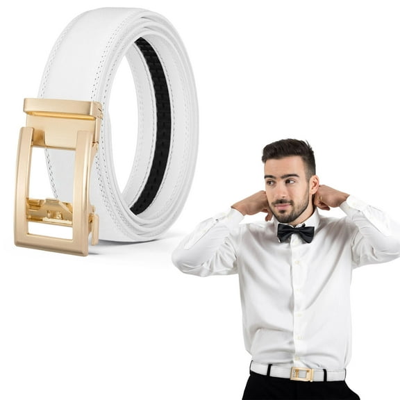 Daiosportswear Women's/Man's Automatic Leather Belt, No Holes Adjustable Design, Gold Buckle for Business & Casual Wear