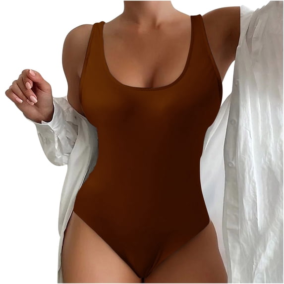 Daiosportswear Women's One Piece Swimsuits Athletic Modest Sport Bathing Suits Scoop Neck U Back Training Racing Swimwear Coffee 4(S)