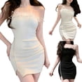 thumbnail image 1 of Daiosportswear Women's Strapless Feather Trim Rhinestone Slit Bodycon Mini Dress White XL(XL), 1 of 8