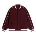 thumbnail image 1 of Daiosportswear Women's Varsity Bomber Jacket Snap Button Casual Striped Ribbed Trim Contrast Piping Baseball Coat with Side Pockets Wine, 1 of 4