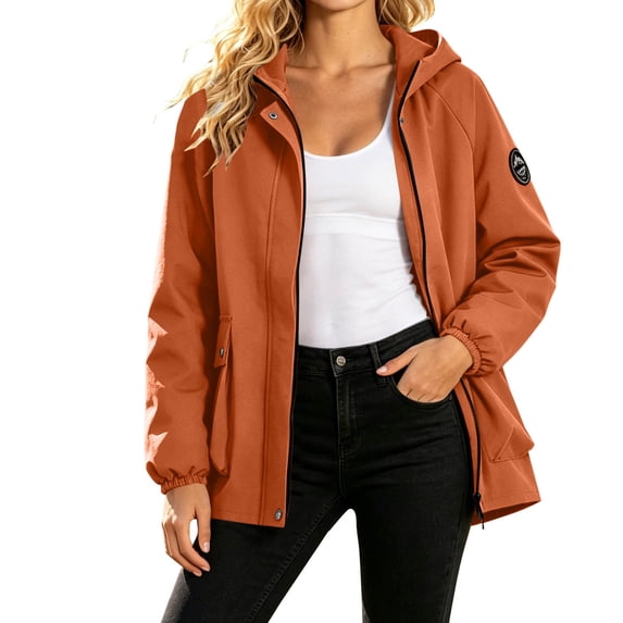 Daiosportswear Women's Waterproof Rain Jacket Lightweight Hooded Long Sleeve Hiking Raincoat Windbreaker Loose Soft Coat with Pocket Orange